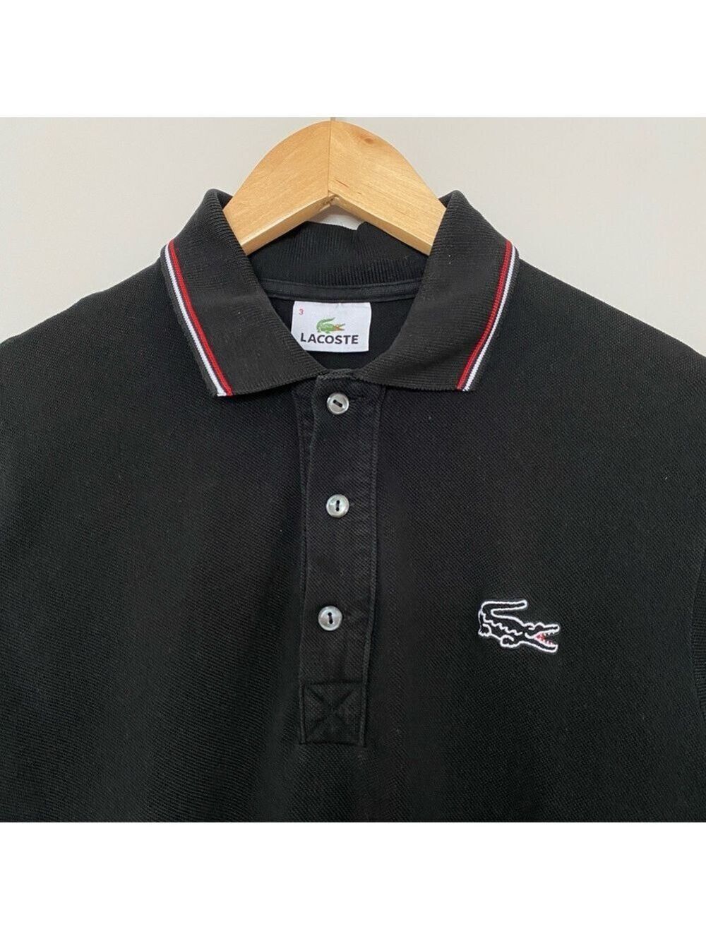 Lacoste Large Crocodile Men’s Cotton Polo Shirt Black Sz S (3)